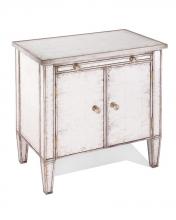 John Richard EUR-01-0152 - Eglomise Nocturne Two Door Chest. Bedside chest finished in distressed silver gilt with hand-antique