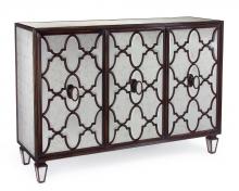 John Richard EUR-04-0195 - Michelle Three Door Black cabinet uses eglomise and modern beveled mirrors within a pattern of inter