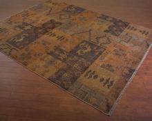 John Richard JRR-0141 - HAND WOVEN PATCHWORK TRIBAL RUG LOOKS LIKE AN ANTIQUE RUG.  TRANSITIONAL IN MUTED RED,GREEN, GOLD AN