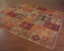 John Richard JRR-0144 - HAND WOVEN JEWELTONE PATCHWORK RUG WOULD ADD WARMTH TO ANY ROOM.  INDIGO, CAMEL AND BURGUNDY ARE A B