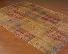 John Richard JRR-0151 - HAND WOVEN PATCHWORK TRIBAL RUG LOOKS LIKE AN ANTIQUE RUG.  TRANSITIONAL IN MUTED RED,GREEN, GOLD AN