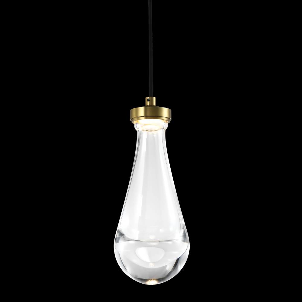 LED 3CCT 1-Light Heavy Clear Rain Drop Glass Aged Brass Mini-Pendant Light