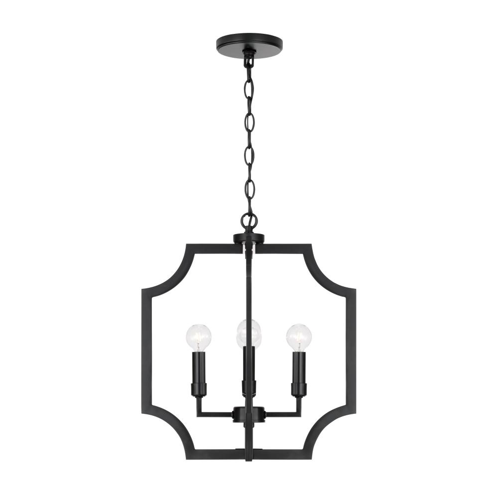 16"W x 18.50"H 4-Light Foyer Lantern Pendant in Matte Black