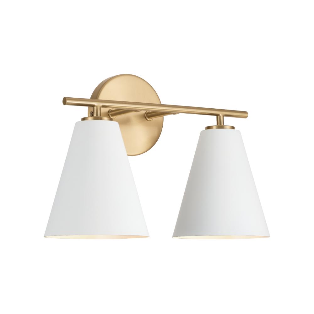 15"W x 10"H 2-Light Vanity in Matte Brass and White